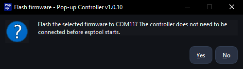 Firmware flash confirmation dialog in the desktop app.