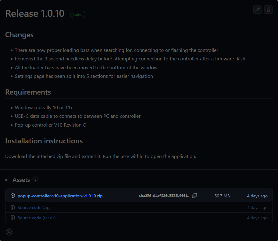GitHub release page with the desktop app zip package highlighted.