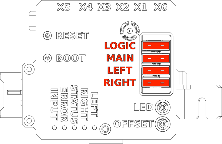 Fuse locations on the Pop-up Controller V10.